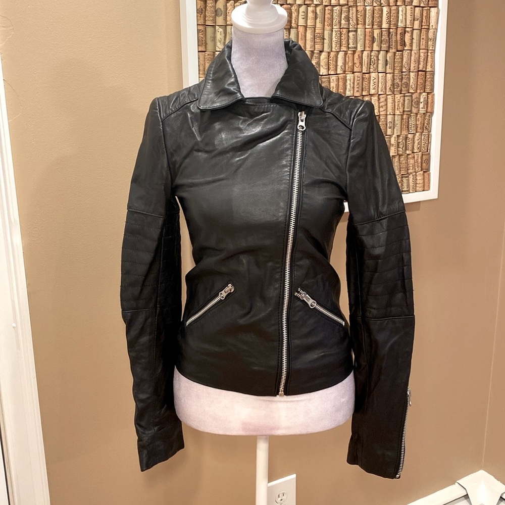 Scoop NYC Black Genuine Lambskin Leather Motorcycle Jacket